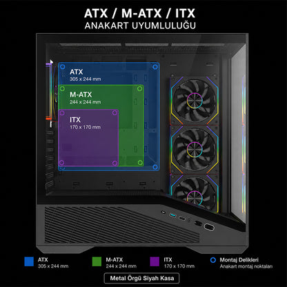 REAPER - 850W 80 Plus Bronze ATX 3.1 PCIe 5.1 Siyah 4*12cm ARGB Fan ATX Gaming Oyuncu Kasası