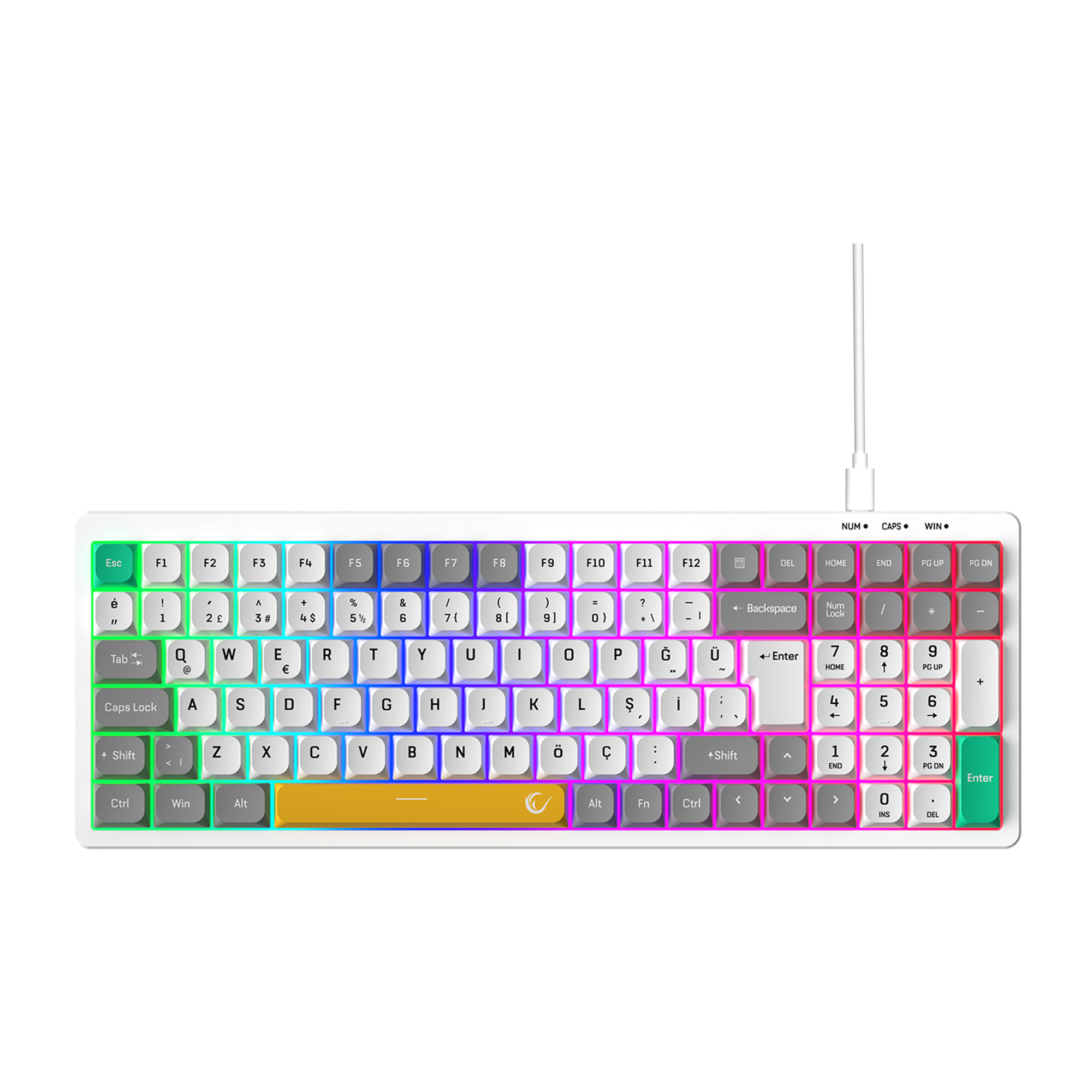 Pure Beyaz / Gri SESSİZ RGB Q Low Profile Membrane Oyuncu Klavyesi