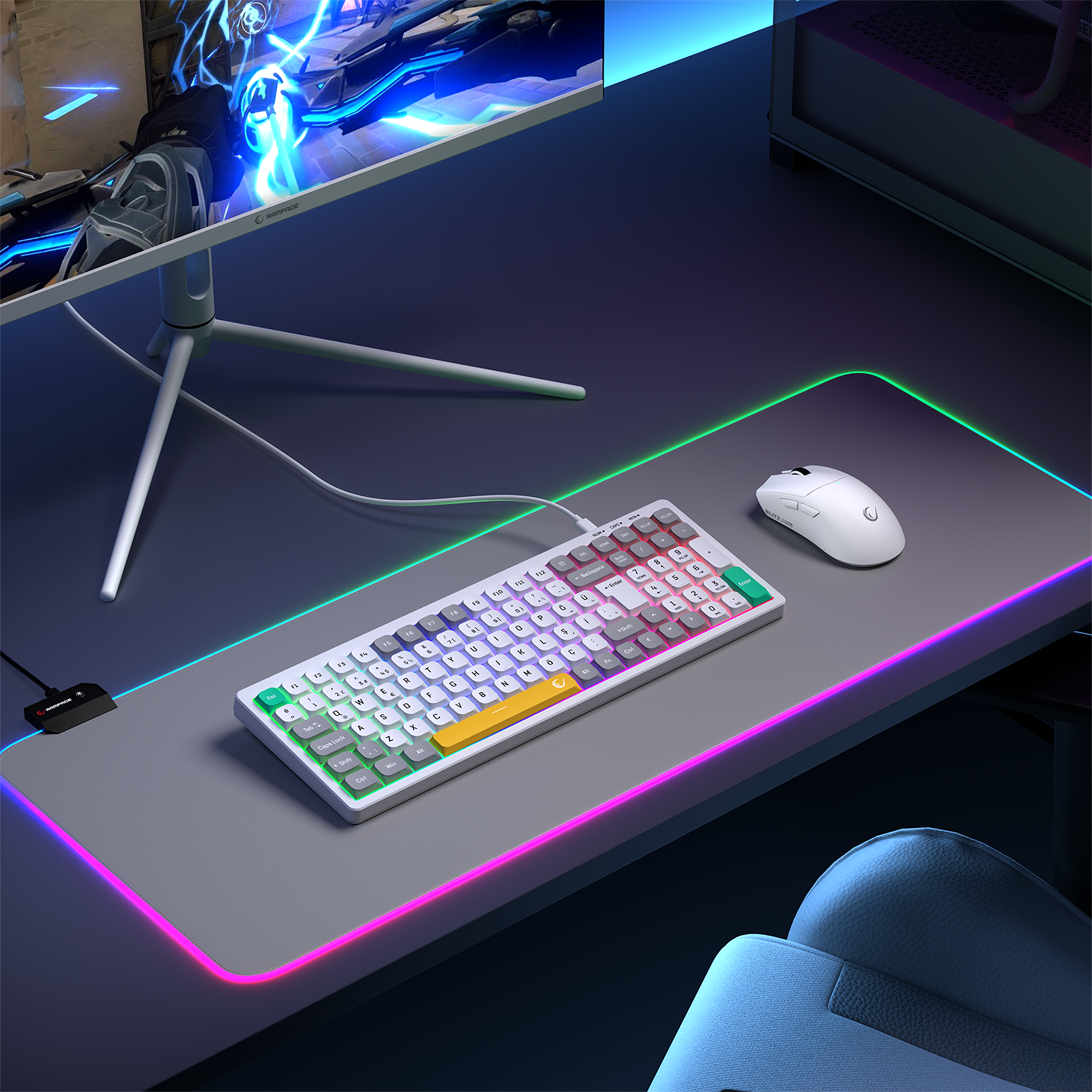 Pure Beyaz / Gri SESSİZ RGB Q Low Profile Membrane Oyuncu Klavyesi