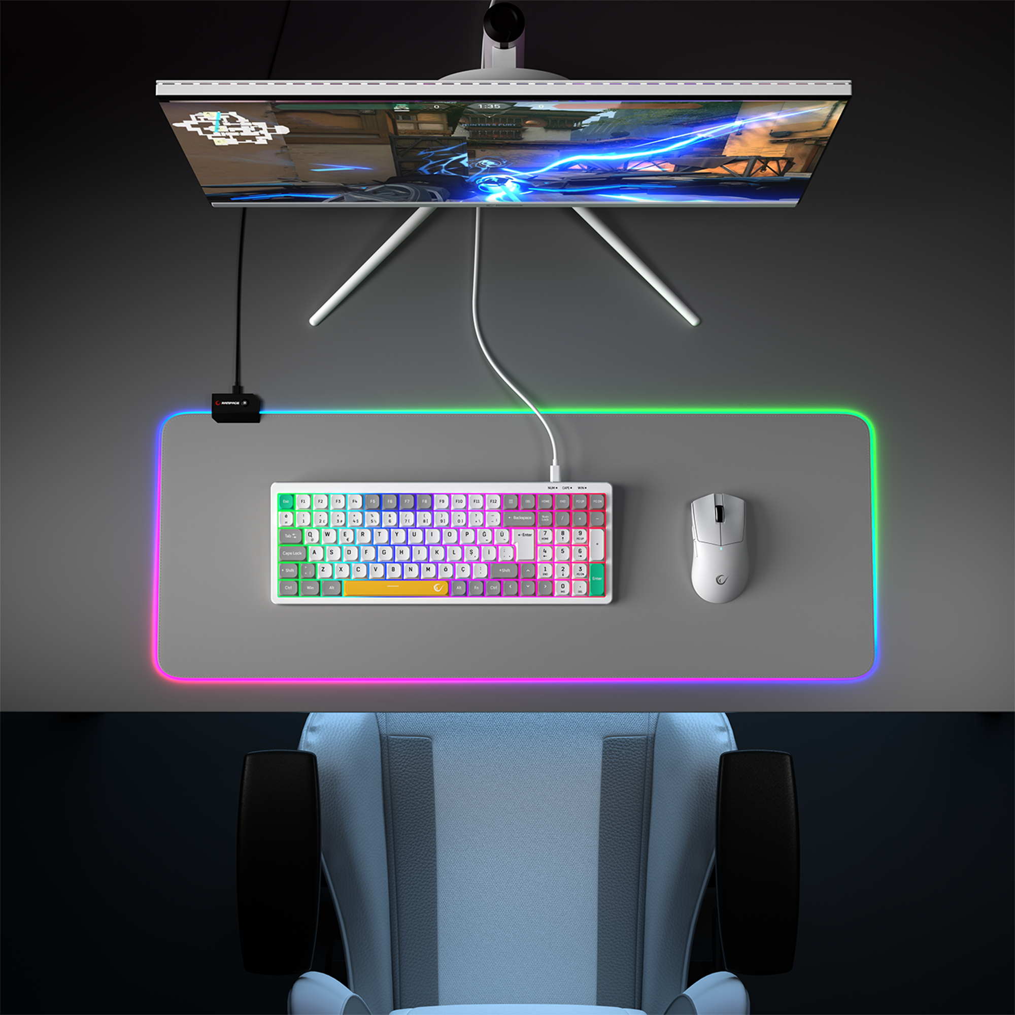 Pure Beyaz / Gri SESSİZ RGB Q Low Profile Membrane Oyuncu Klavyesi