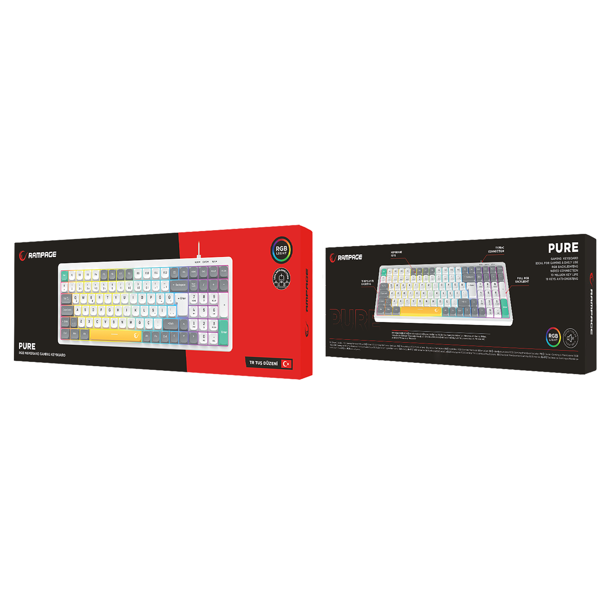 Pure Beyaz / Gri SESSİZ RGB Q Low Profile Membrane Oyuncu Klavyesi