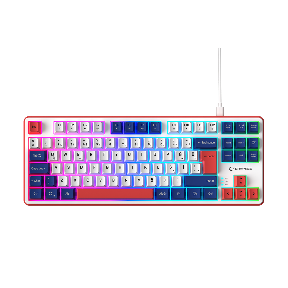 Clicky TKL Beyaz/Lacivert/Kırmızı Mekanik Hisli Rainbow Q Membrane Oyuncu Klavyesi