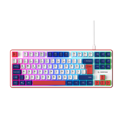 Clicky TKL Beyaz/Lacivert/Kırmızı Mekanik Hisli Rainbow Q Membrane Oyuncu Klavyesi