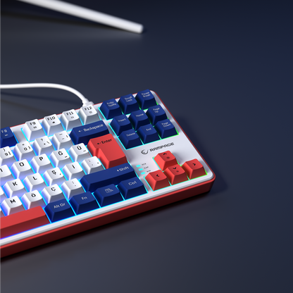 Clicky TKL Beyaz/Lacivert/Kırmızı Mekanik Hisli Rainbow Q Membrane Oyuncu Klavyesi