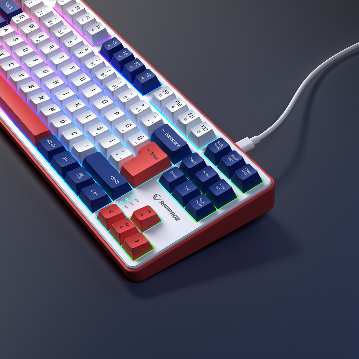 Clicky TKL Beyaz/Lacivert/Kırmızı Mekanik Hisli Rainbow Q Membrane Oyuncu Klavyesi