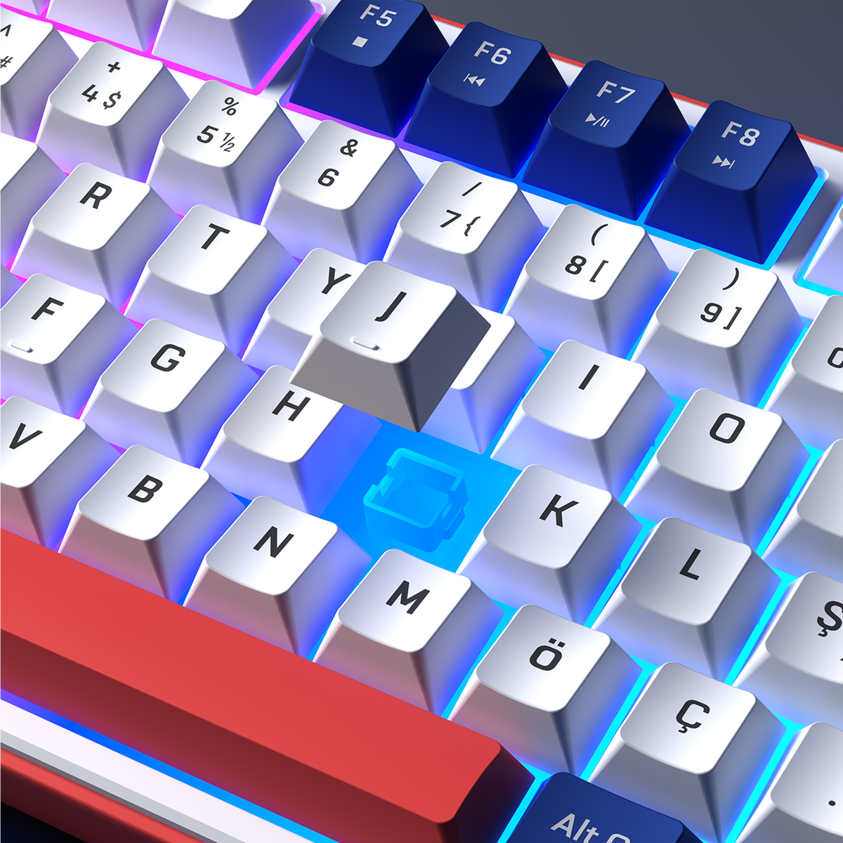 Clicky TKL Beyaz/Lacivert/Kırmızı Mekanik Hisli Rainbow Q Membrane Oyuncu Klavyesi