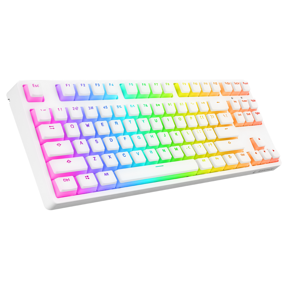 KB-R136 GHOST Beyaz Type-C Bağlantılı RGB Puding Tuşlu Red Switch US Gaming Oyuncu Klavye - Rampage