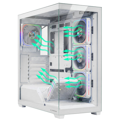 750W 80 Plus Bronze Beyaz 5*12cm ARGB Fan ATX MID-T Gaming Oyuncu Kasası