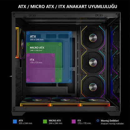 Temperli Camlı Siyah 7*12cm ARGB Pwm Fan + Kumanda ATX Mid-T Gaming Oyuncu Kasası