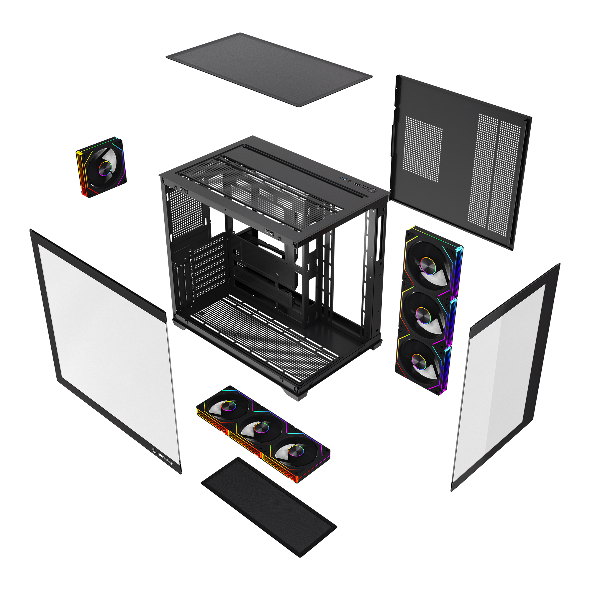 ARES V2 Temperli Camlı Siyah 7*12cm ARGB Pwm Fan + Kumanda ATX Mid-T Gaming Oyuncu Kasası