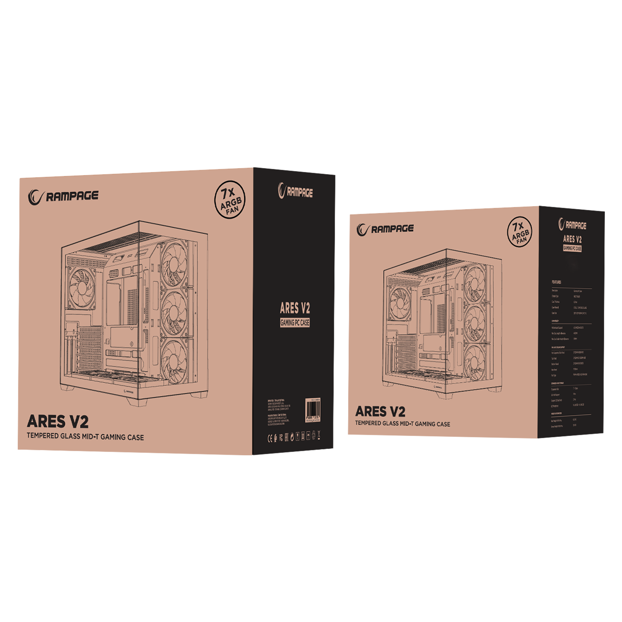 ARES V2 Temperli Camlı Siyah 7*12cm ARGB Pwm Fan + Kumanda ATX Mid-T Gaming Oyuncu Kasası