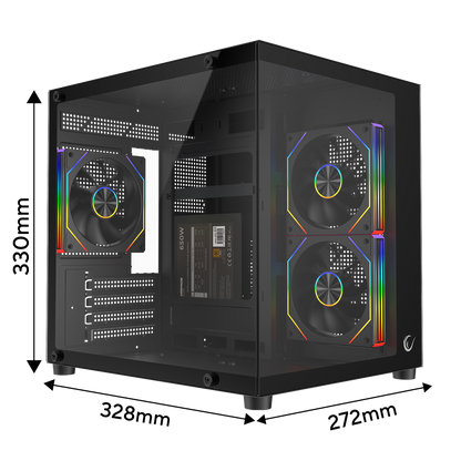 LUMID V2 - 650W 80 Plus Bronze M-ATX Temperli Camlı 3*12cm ARGB Fan Siyah Oyuncu Kasası