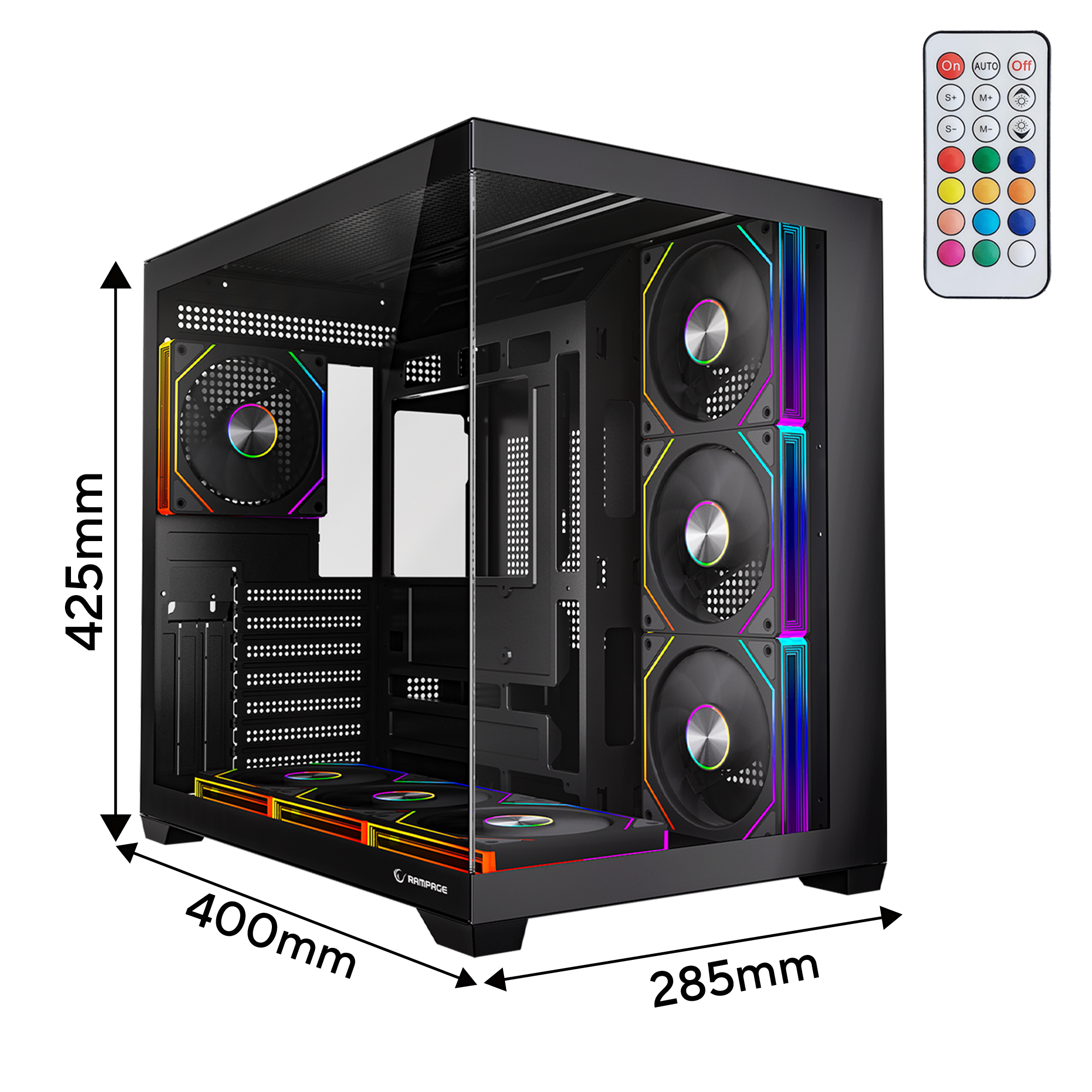 Temperli Camlı Siyah 7*12cm ARGB Pwm Fan + Kumanda ATX Mid-T Gaming Oyuncu Kasası