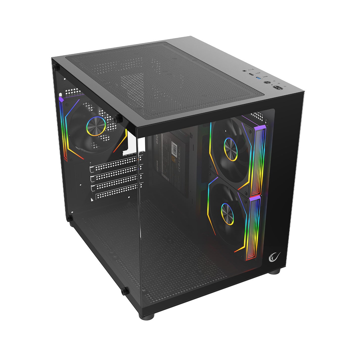 LUMID V2 - 650W 80 Plus Bronze M-ATX Temperli Camlı 3*12cm ARGB Fan Siyah Oyuncu Kasası