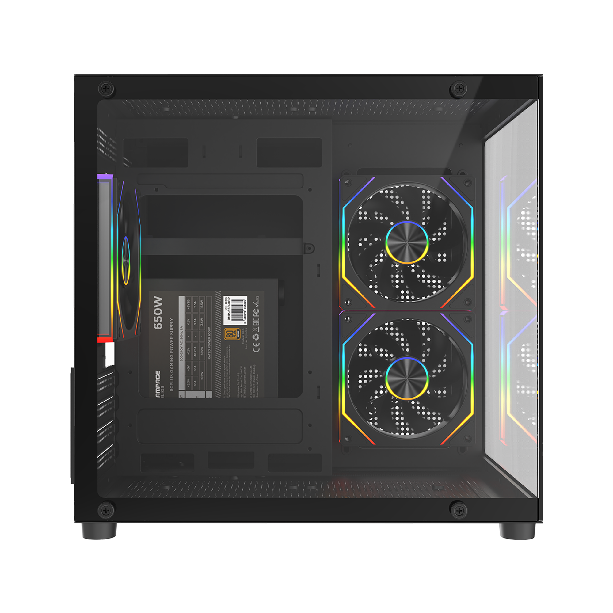 LUMID V2 - 650W 80 Plus Bronze M-ATX Temperli Camlı 3*12cm ARGB Fan Siyah Oyuncu Kasası