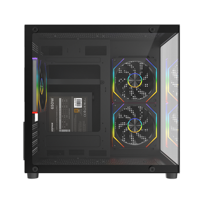 LUMID V2 - 650W 80 Plus Bronze M-ATX Temperli Camlı 3*12cm ARGB Fan Siyah Oyuncu Kasası