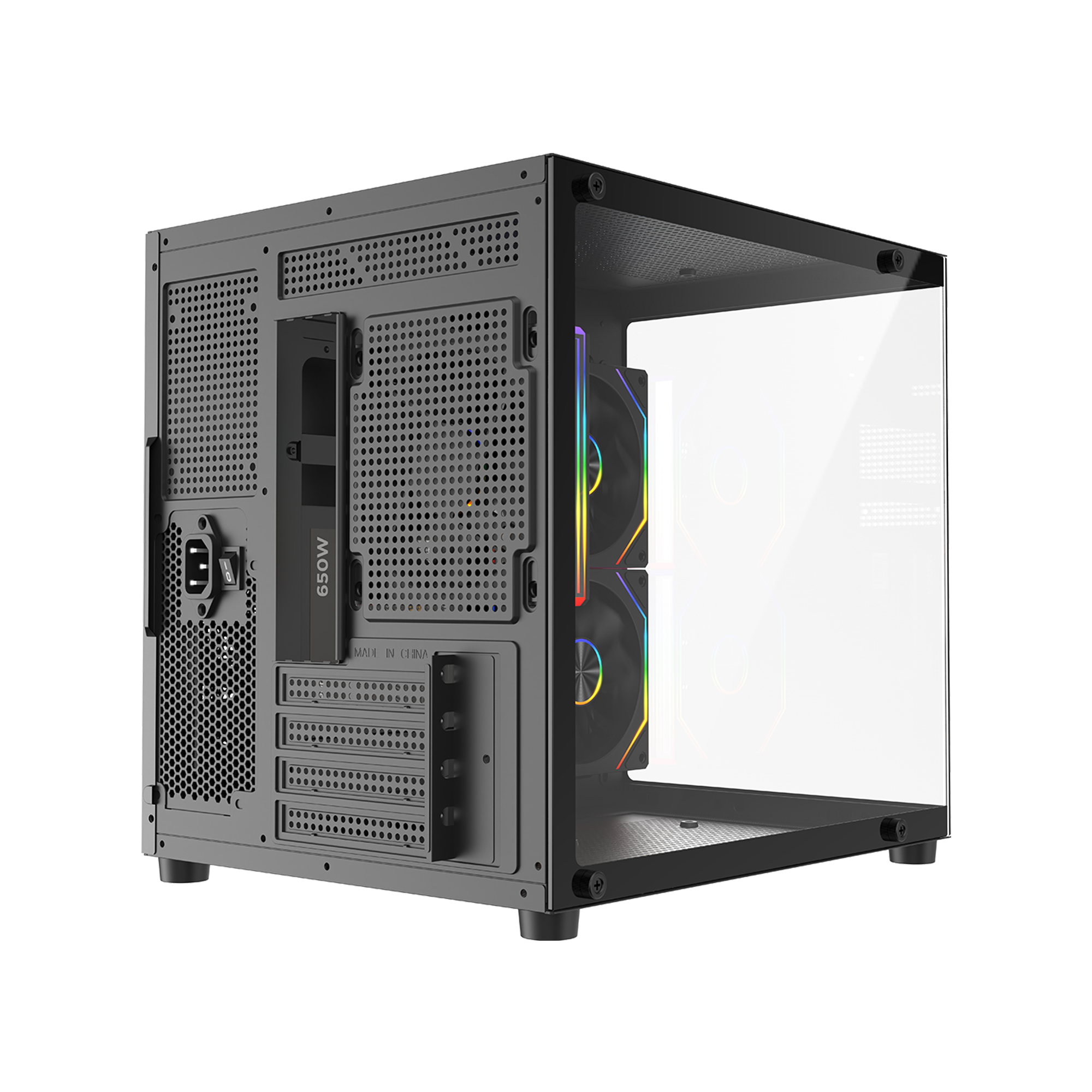 LUMID V2 - 650W 80 Plus Bronze M-ATX Temperli Camlı 3*12cm ARGB Fan Siyah Oyuncu Kasası
