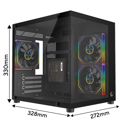LUMID - 750W 80 Plus Bronze M-ATX Temperli Camlı 3*12cm ARGB Fan Siyah Oyuncu Kasası