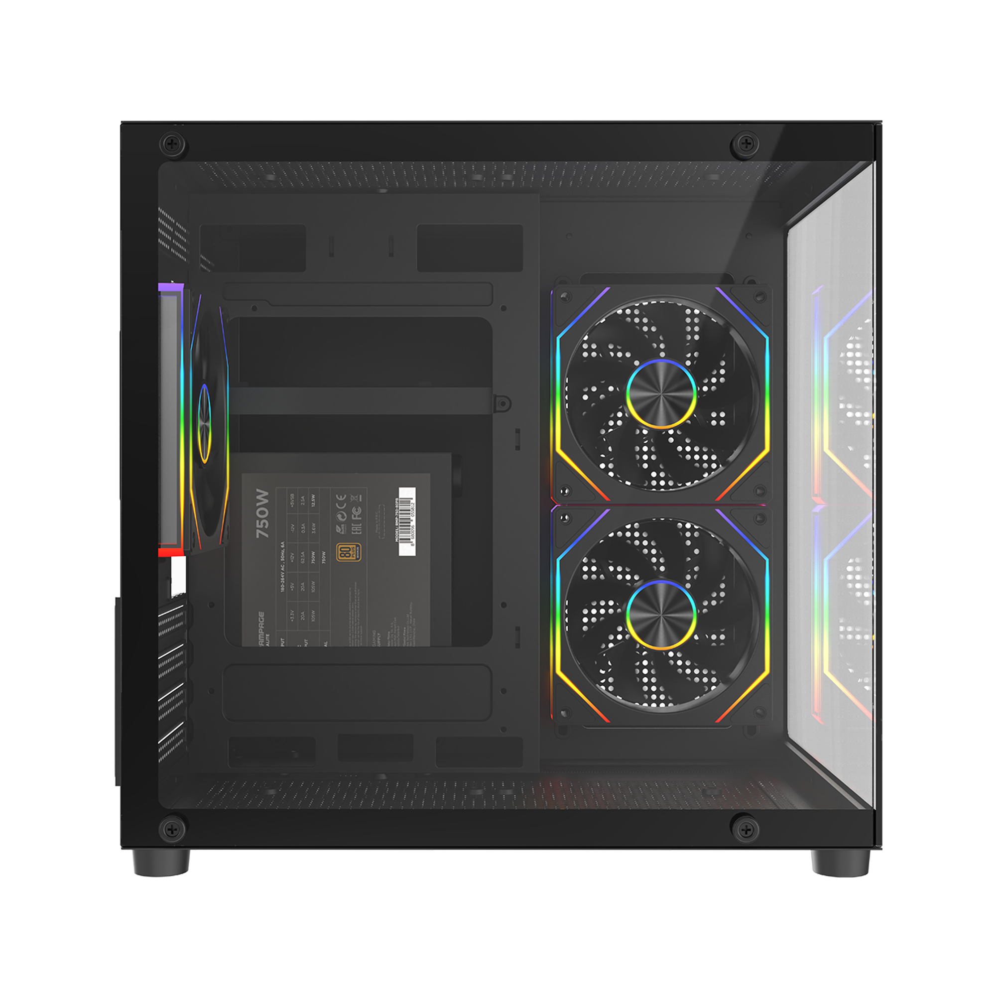 LUMID - 750W 80 Plus Bronze M-ATX Temperli Camlı 3*12cm ARGB Fan Siyah Oyuncu Kasası