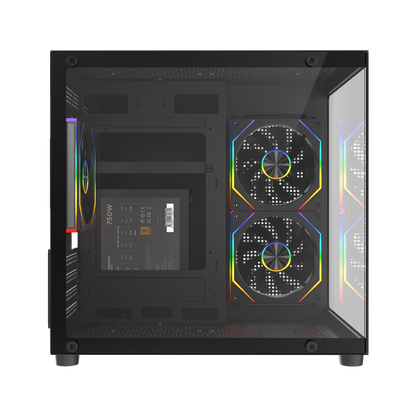 LUMID - 750W 80 Plus Bronze M-ATX Temperli Camlı 3*12cm ARGB Fan Siyah Oyuncu Kasası