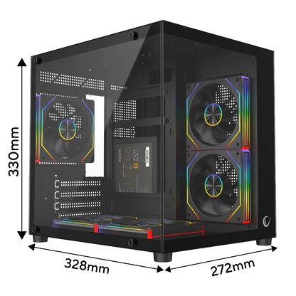 MINID V1 - 750W 80 Plus Bronze M-ATX Temperli Camlı 5*12cm ARGB Fan Siyah Oyuncu Kasası