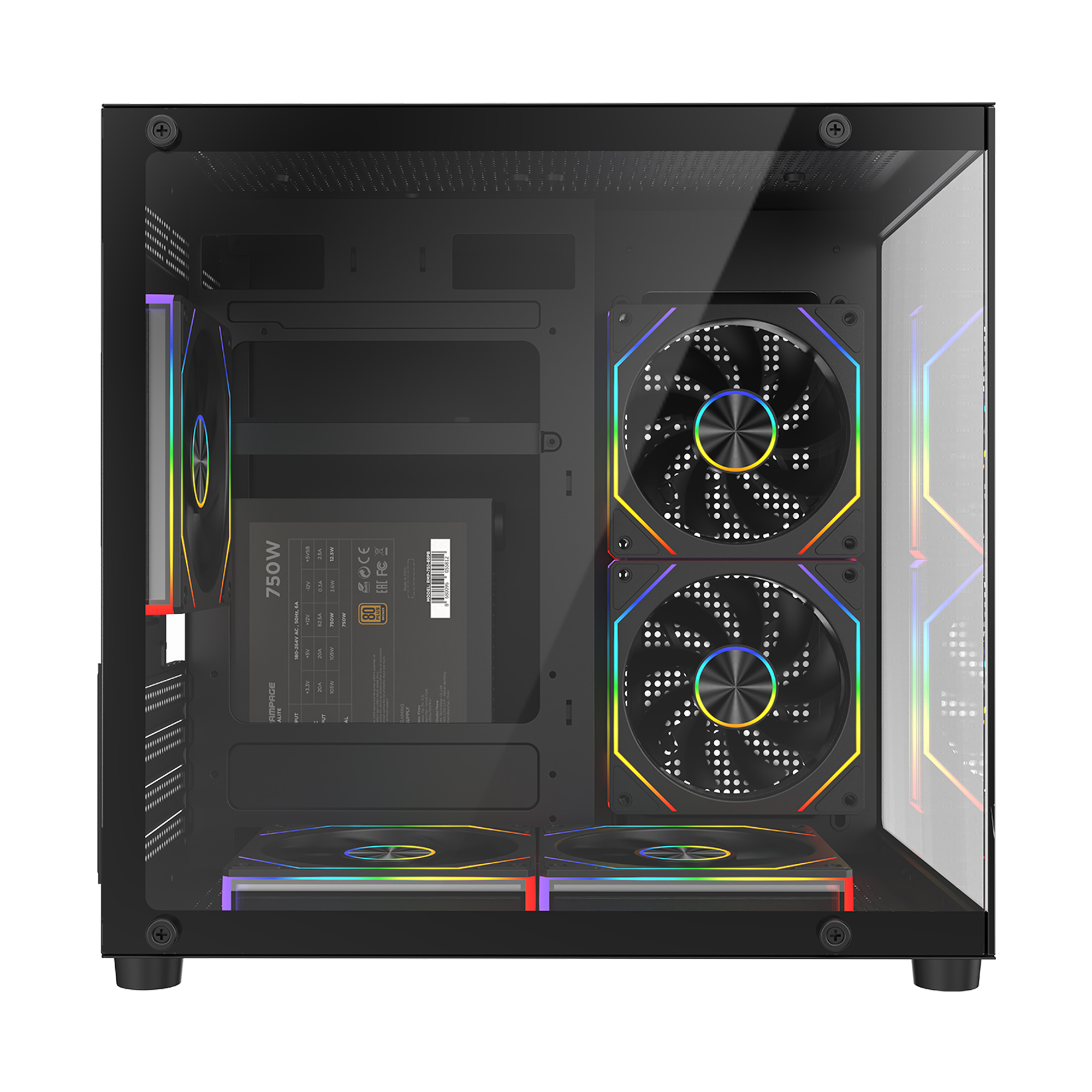 MINID V1 - 750W 80 Plus Bronze M-ATX Temperli Camlı 5*12cm ARGB Fan Siyah Oyuncu Kasası