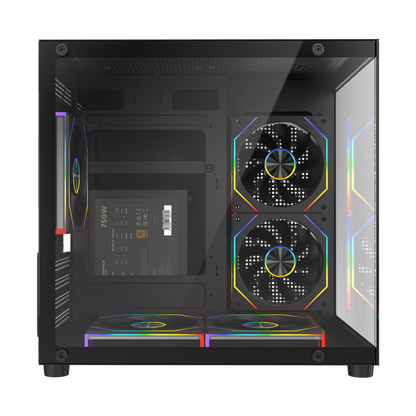 MINID V1 - 750W 80 Plus Bronze M-ATX Temperli Camlı 5*12cm ARGB Fan Siyah Oyuncu Kasası