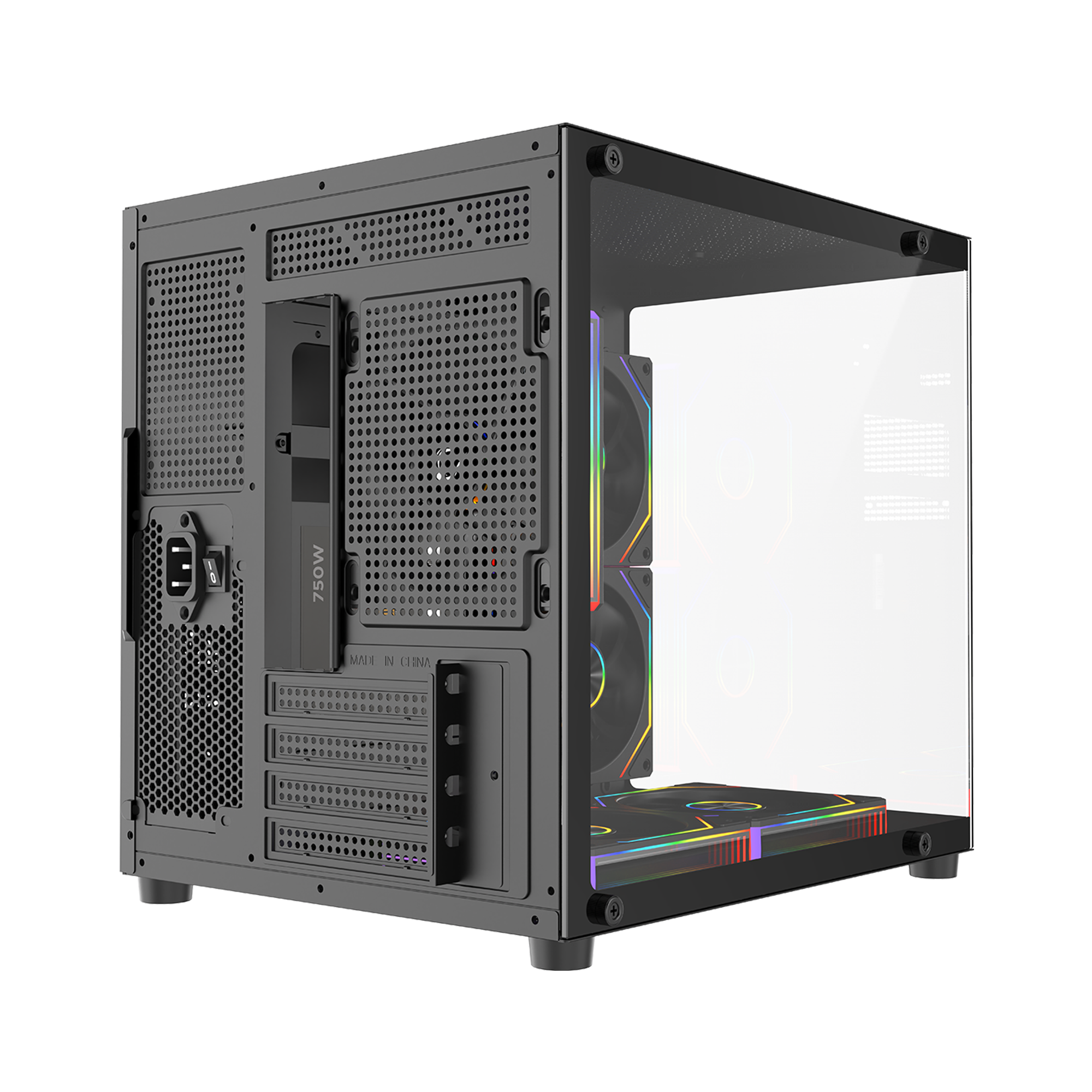 MINID V1 - 750W 80 Plus Bronze M-ATX Temperli Camlı 5*12cm ARGB Fan Siyah Oyuncu Kasası