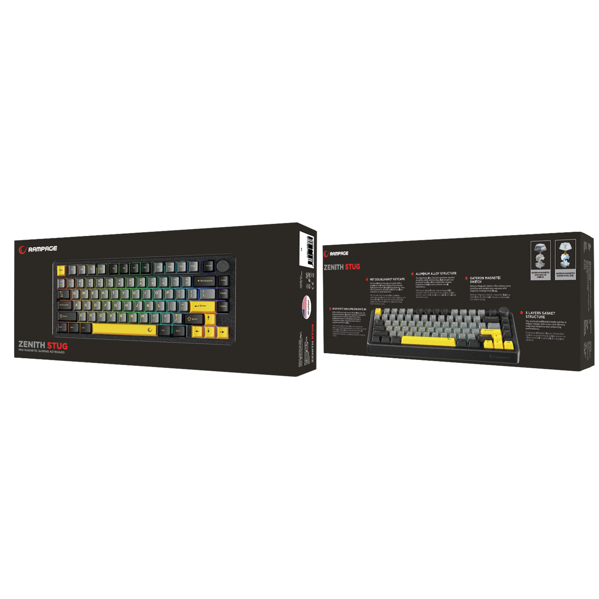 ZENITH STUG US Aluminum Siyah Hot Swap 8000 Hz Gasket Manyetik RGB Rapid Trigger Gateron Switch US Layout Englis