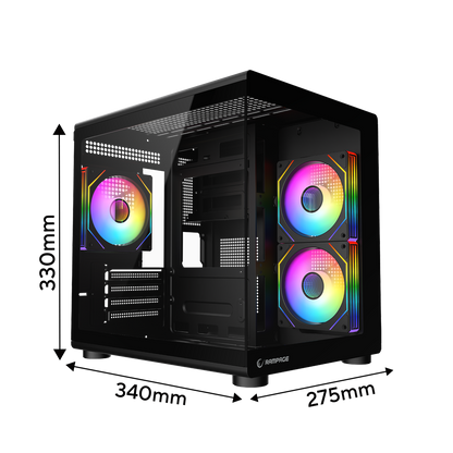 MINID V1 - M-ATX Temperli Camlı 3*12cm ARGB Fan Siyah Oyuncu Kasası