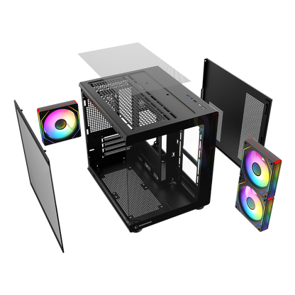 MINID V1 - M-ATX Temperli Camlı 3*12cm ARGB Fan Siyah Oyuncu Kasası