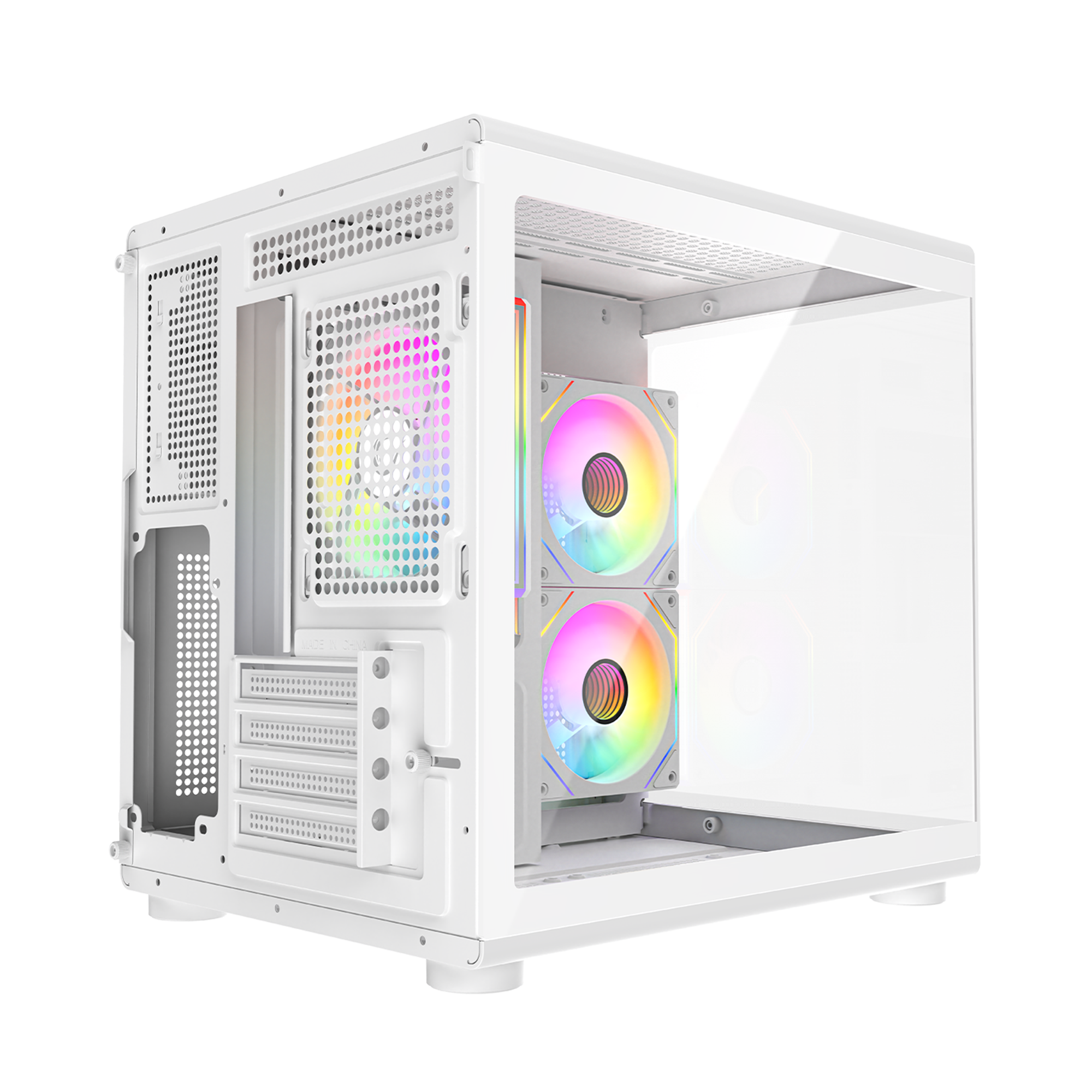MINID V1 - M-ATX Temperli Camlı 3*12cm ARGB Fan Beyaz Oyuncu Kasası