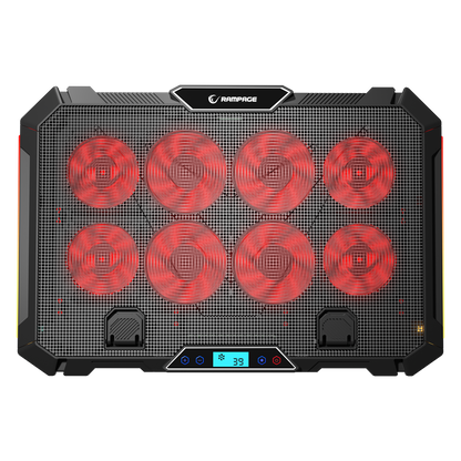S51 Icevolt - Siyah RGB Işıklı 8 Fanlı LCD Göstergeli 17 ve Altı 2 Usb Girişli Yükselebilen Notebook Soğutucu