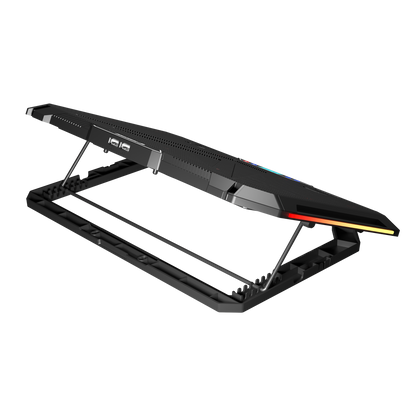 S51 Icevolt - Siyah RGB Işıklı 8 Fanlı LCD Göstergeli 17 ve Altı 2 Usb Girişli Yükselebilen Notebook Soğutucu