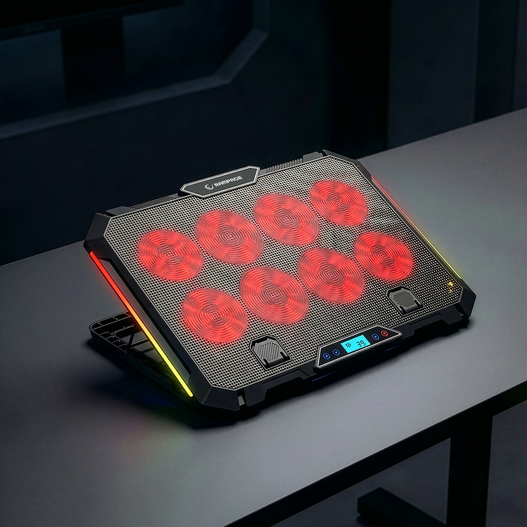 S51 Icevolt - Siyah RGB Işıklı 8 Fanlı LCD Göstergeli 17 ve Altı 2 Usb Girişli Yükselebilen Notebook Soğutucu