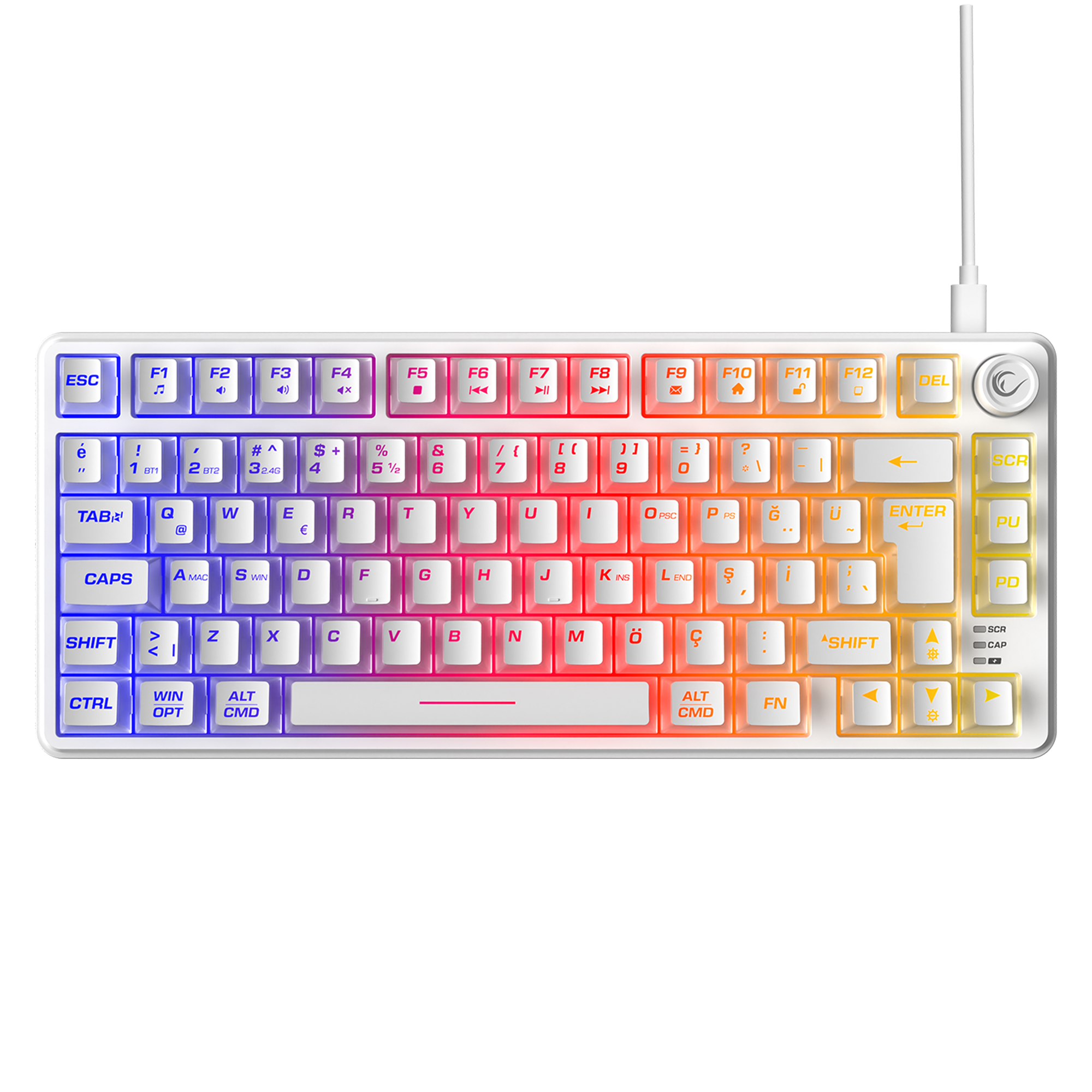 ZEPHYRA 75 Beyaz RGB US Q Sessiz Membrane Oyuncu Klavyesi