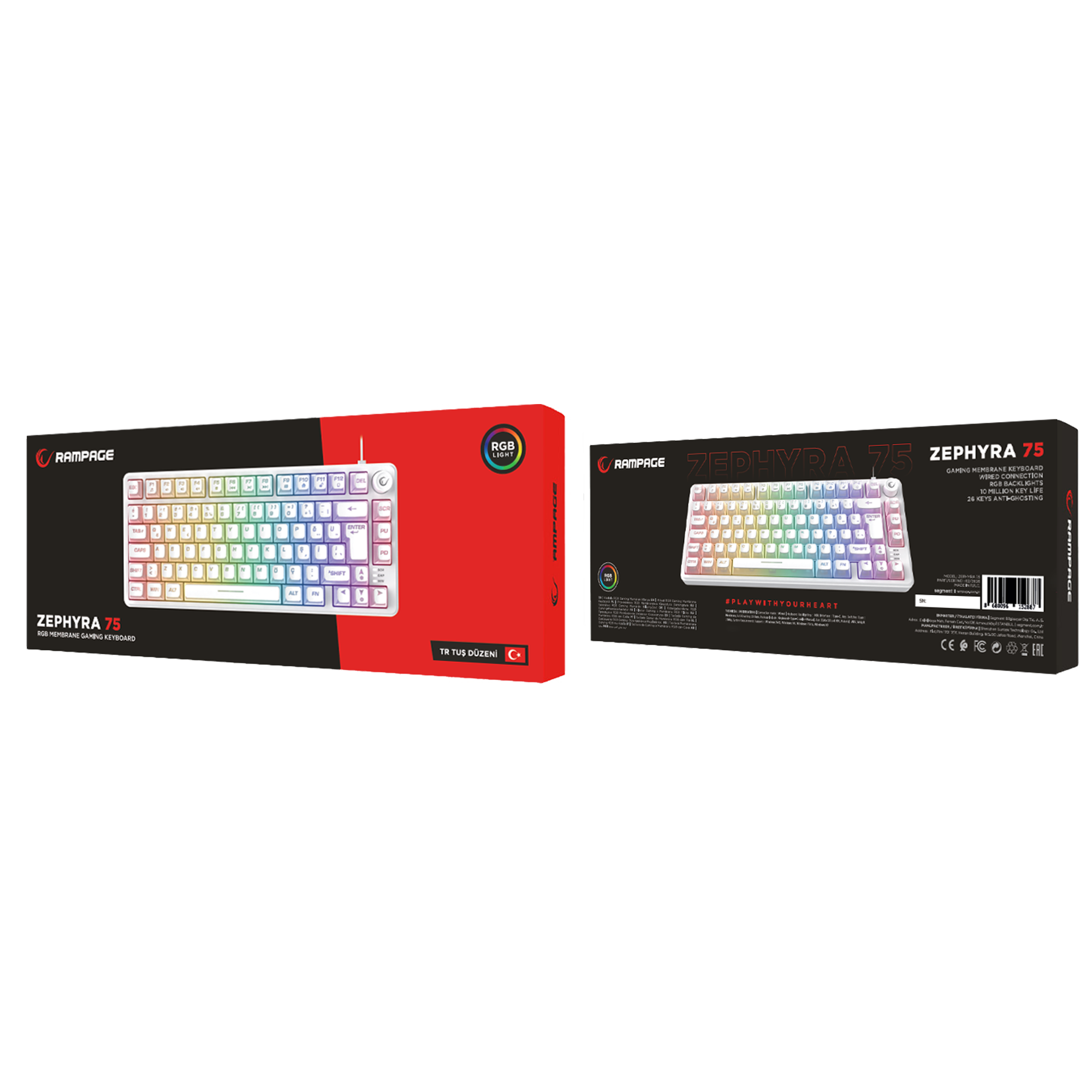 ZEPHYRA 75 Beyaz RGB US Q Sessiz Membrane Oyuncu Klavyesi