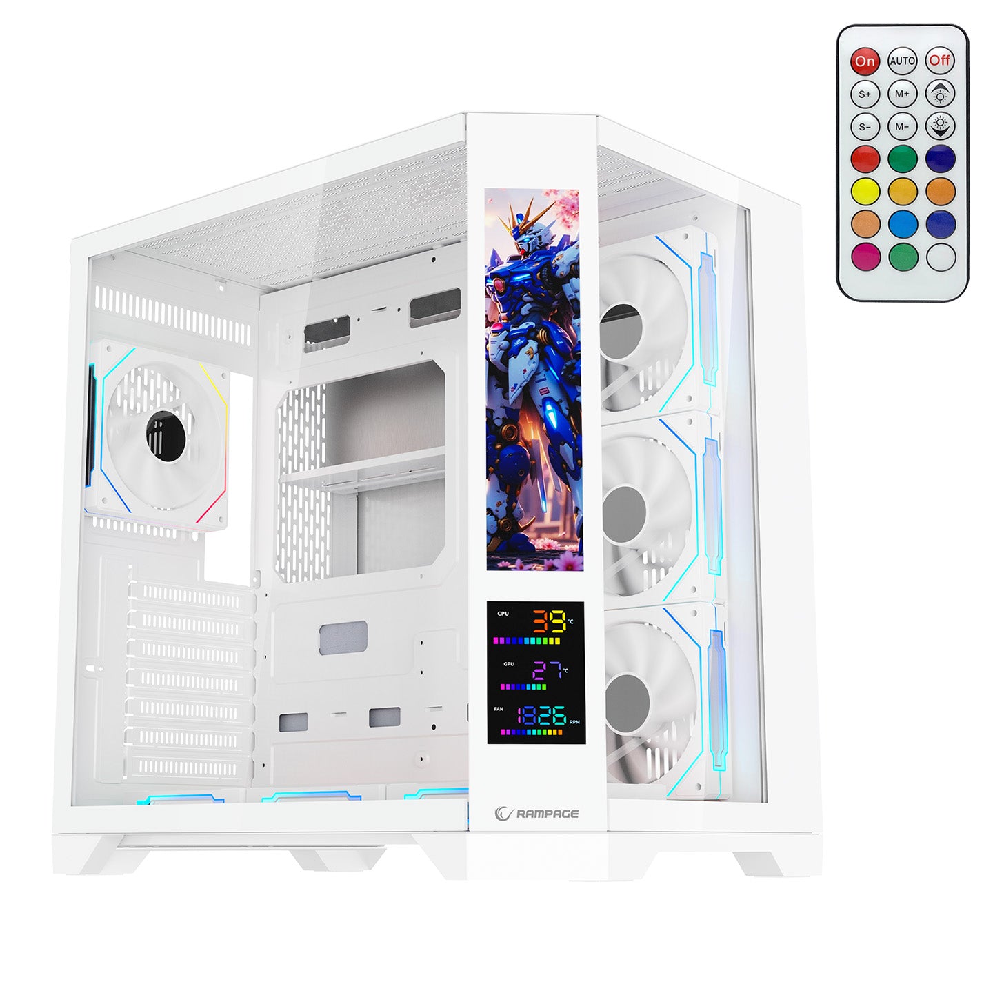 NOVA V2 9.16'' Lcd Ekranlı Hub+Kumanda Beyaz 7x12cm ARGB Pwm Fan Gaming Oyuncu Kasası