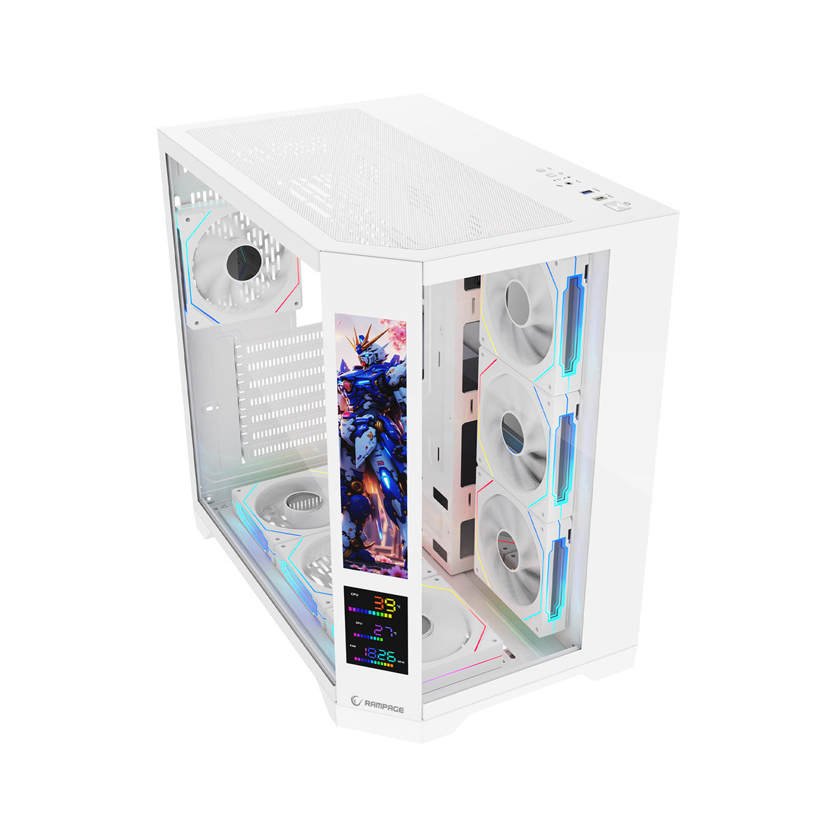 NOVA V2 9.16'' Lcd Ekranlı Hub+Kumanda Beyaz 7x12cm ARGB Pwm Fan Gaming Oyuncu Kasası