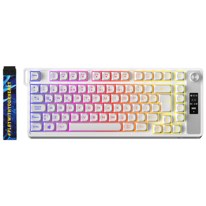 KB-R93 - Beyaz 2.4G + BT Wireless RGB Aydınlatmalı Q 82 Membrane Gaming Oyuncu Klavye