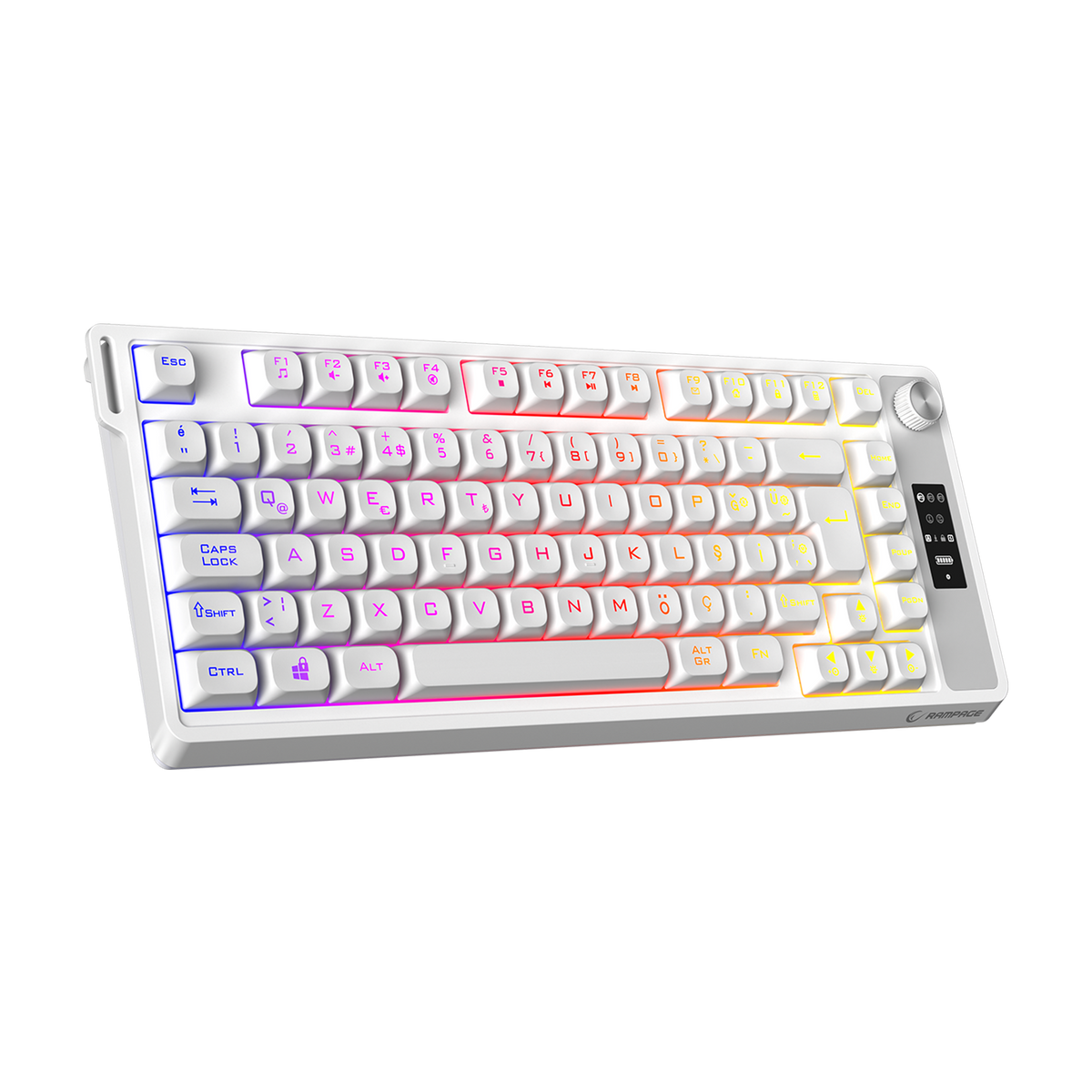 KB-R93 - Beyaz 2.4G + BT Wireless RGB Aydınlatmalı Q 82 Membrane Gaming Oyuncu Klavye