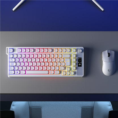 KB-R93 - Beyaz 2.4G + BT Wireless RGB Aydınlatmalı Q 82 Membrane Gaming Oyuncu Klavye