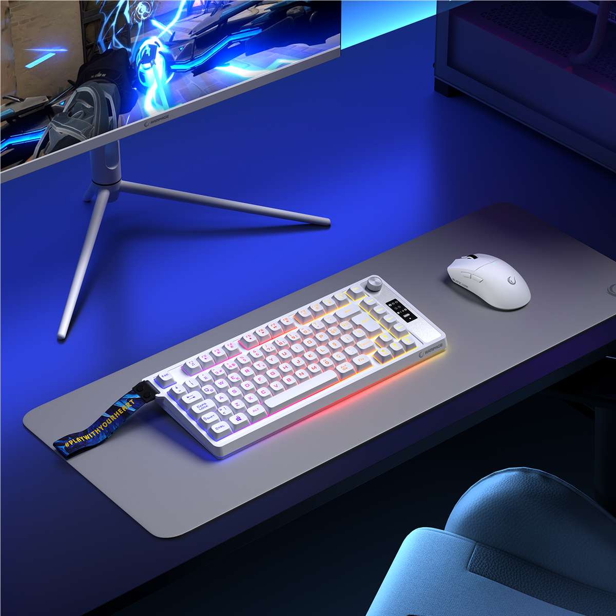 KB-R93 - Beyaz 2.4G + BT Wireless RGB Aydınlatmalı Q 82 Membrane Gaming Oyuncu Klavye
