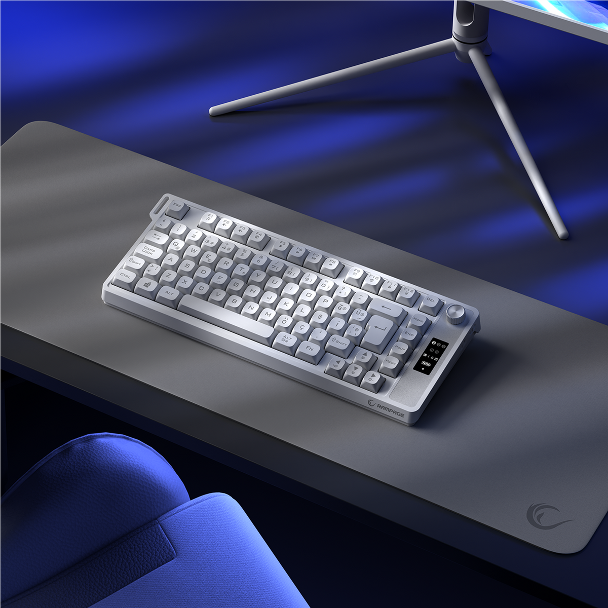 KB-R93 - Beyaz 2.4G + BT Wireless RGB Aydınlatmalı Q 82 Membrane Gaming Oyuncu Klavye