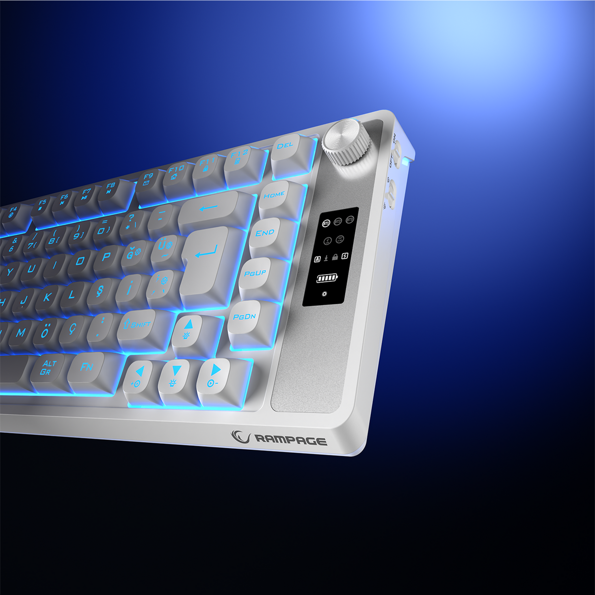 KB-R93 - Beyaz 2.4G + BT Wireless RGB Aydınlatmalı Q 82 Membrane Gaming Oyuncu Klavye