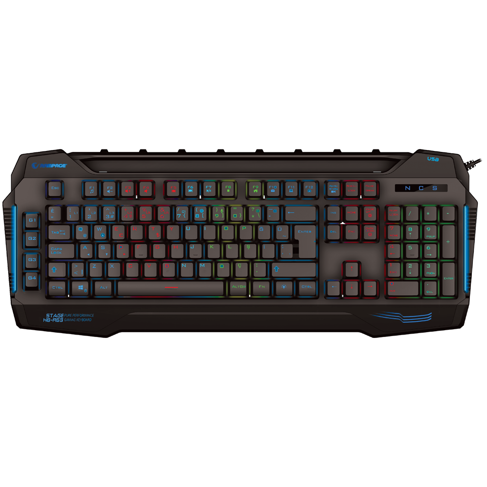 KB-R63 STAGE Siyah 4 Makro Fonksiyon Sese Duyarlı Işıklı RGB Q USB +Ses Mik Çıkışlı Oyuncu Klavyesi - Rampage