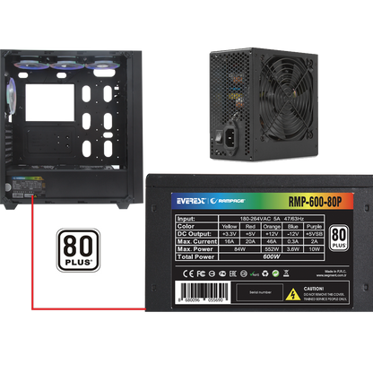 ALPHA-X A Adet ARGB Fanlı 600W 80 Plus Bronze RGB Led Şerit 1*Usb 3.0 2*Usb 2.0 Oyuncu Kasası - Rampage
