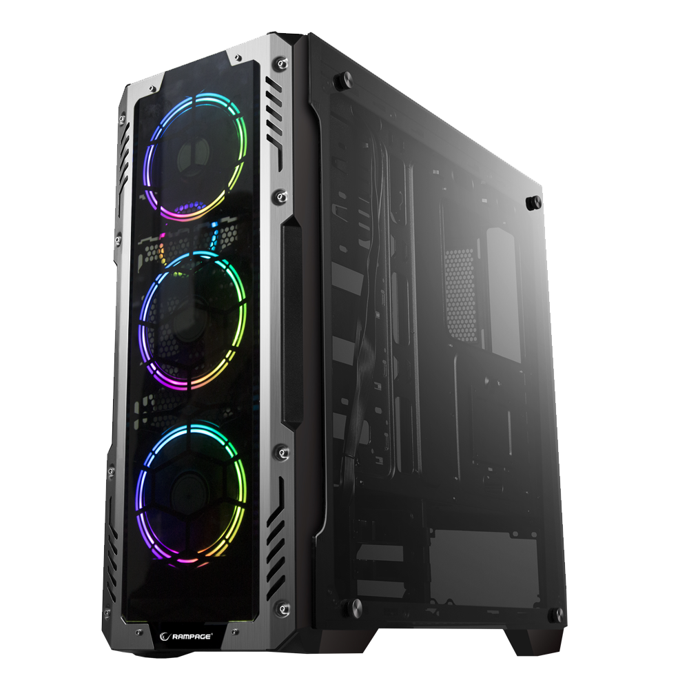 AZOR 4*12cm RGB Fanlı 600W 80 Plus Bronze Siyah Tempered Glass Oyuncu Kasası - Rampage