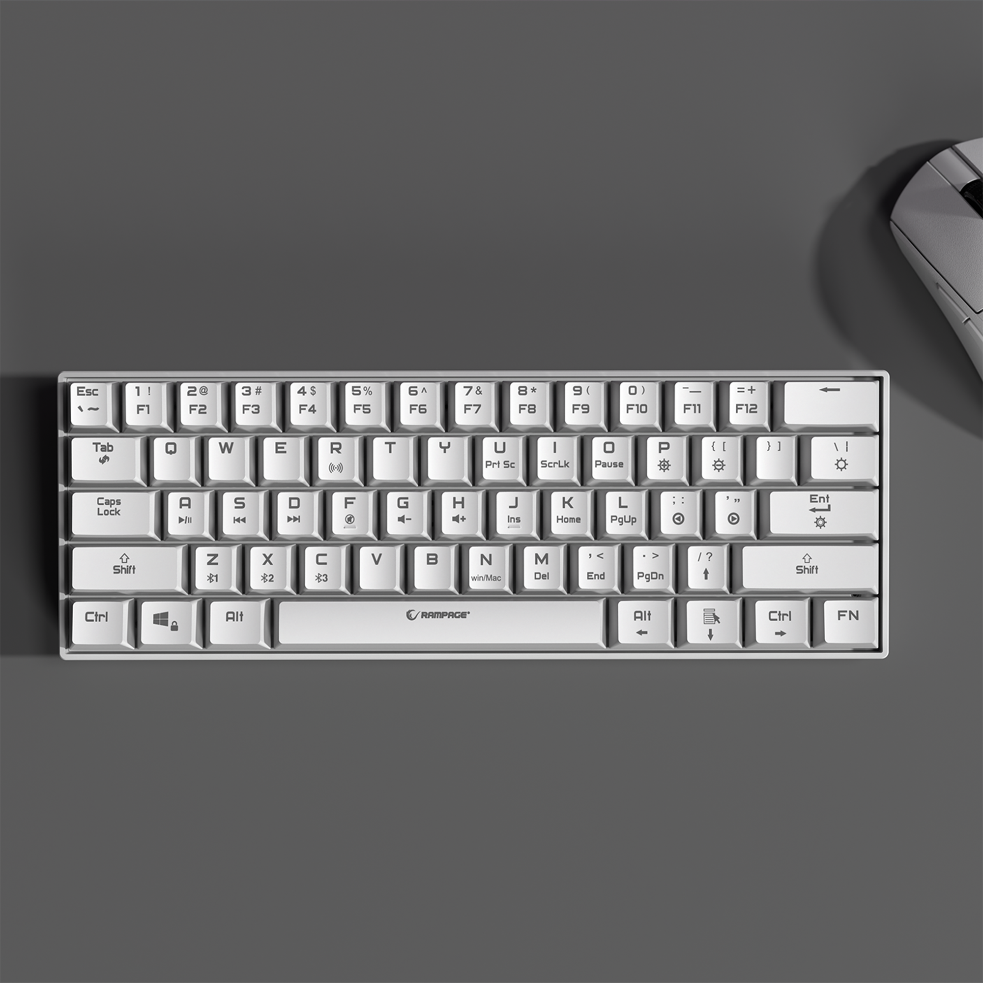 Kb-Rx63 B-Atom Bluetooth Blue Switch 63 Key US Layout Mini Gaming Keyboard-White