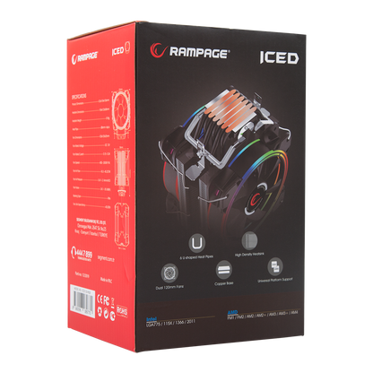 ICED120-RGB 42.5CFM 2000RPM Çift 12cm AMD/Intel LGA1200 Uyumlu S-RGB Hava Soğutmalı CPU Fan - Rampage